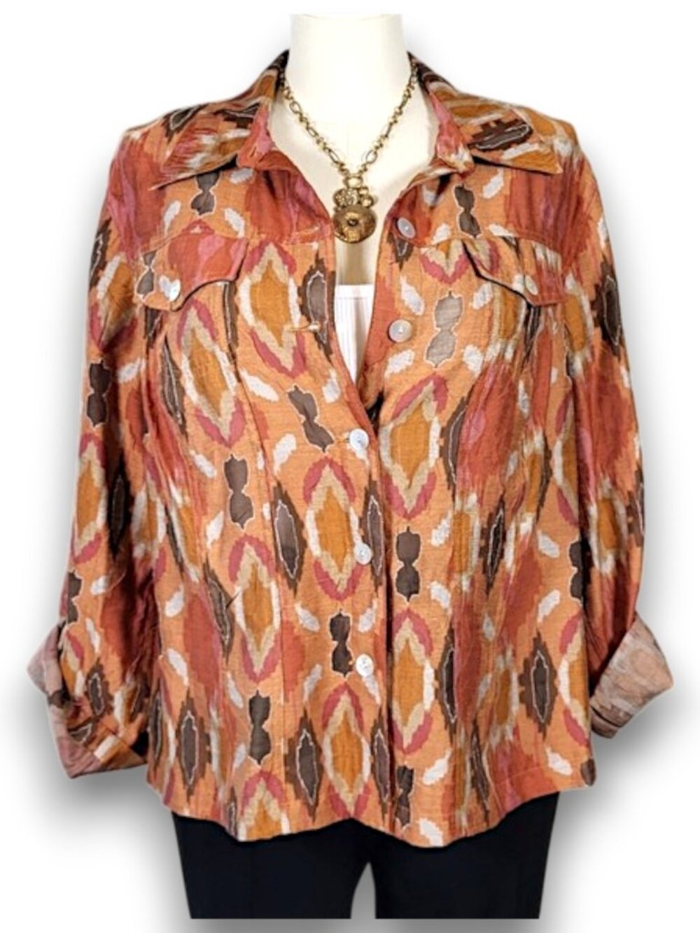 Ruby Rd. Rust Print Shacket Plus Size 18W - Picture 3 of 11